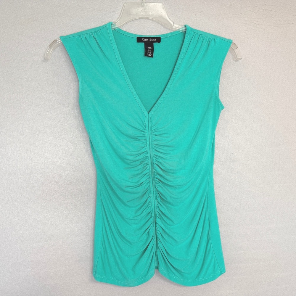 White House Black Market Ruched V-Neck Top Womens Size XXS Classic Fitted